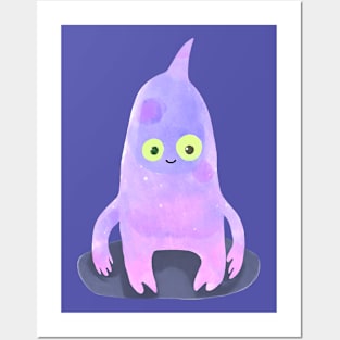 Cute Watercolor Space Monster Posters and Art